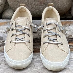 Sperry Top-Sider Slip-on Canvas Tan/White/Gold Woman's 8.5